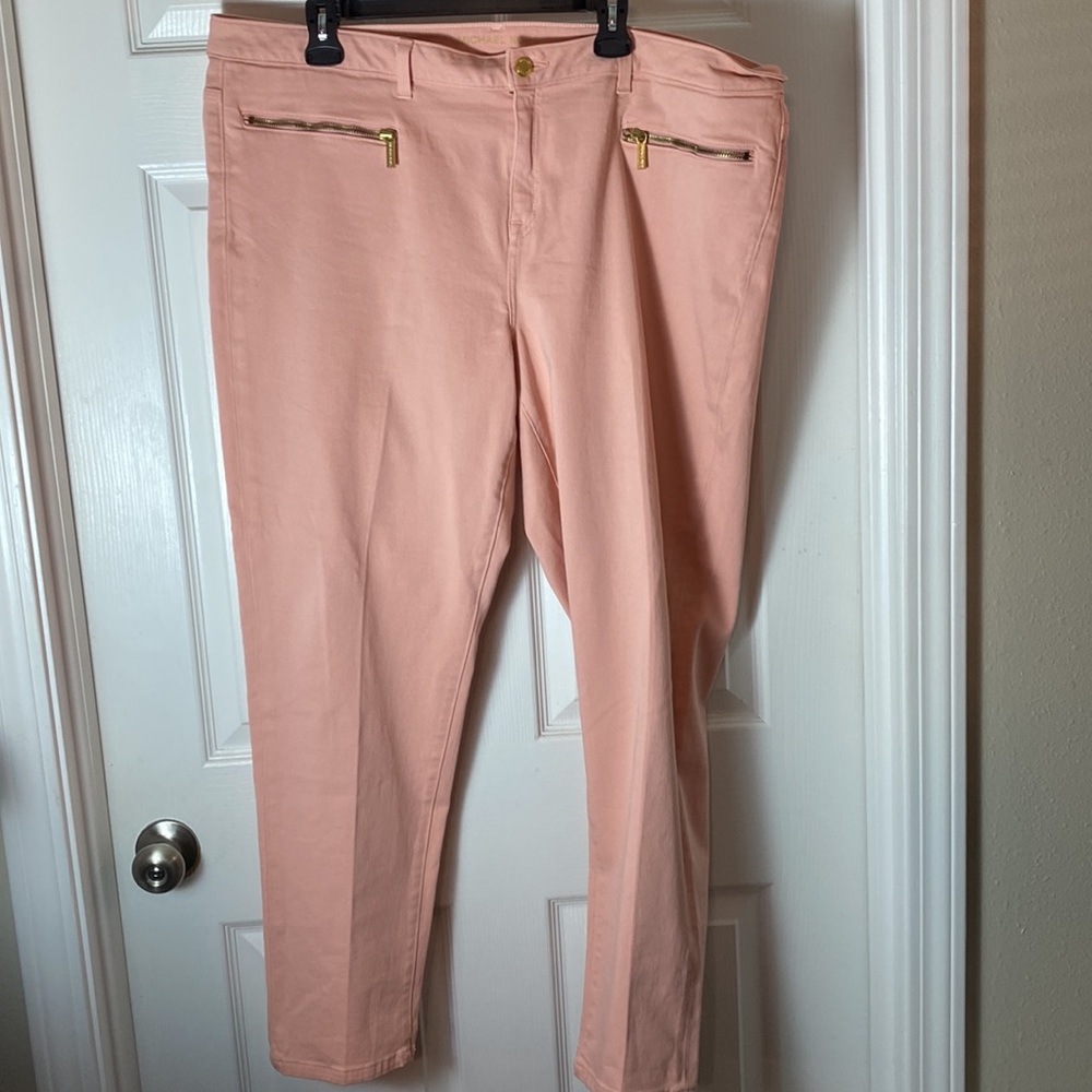 Michael Kors Izzy Zip Pocket Skinny Jeans Light Pink Mid Rise Plus Size 20W